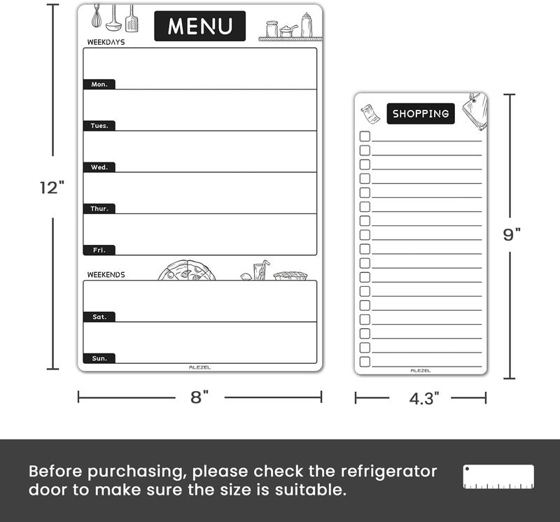 ALEZEL Magnetic Dry Erase Menu Board for Fridge, Weekly Meal Planner Whiteboard Set for Kitchen Refrigerator - Includes 1 Grocery List, 3 Markers + Eraser - Image 3